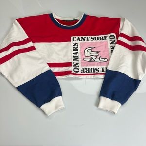 Steeplechase women’s red blue crop sweatshirt L L7-3